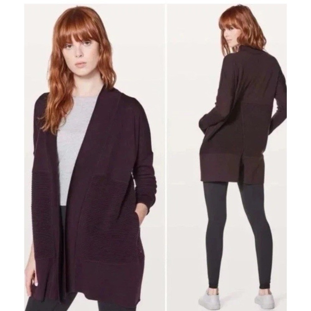 Lululemon Sit in Lotus Black Cherry Cardigan‎ Merino Wool Wrap Sweater